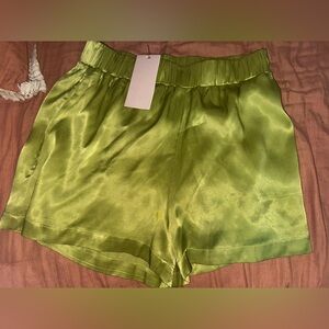 Women's Green Satin Shorts